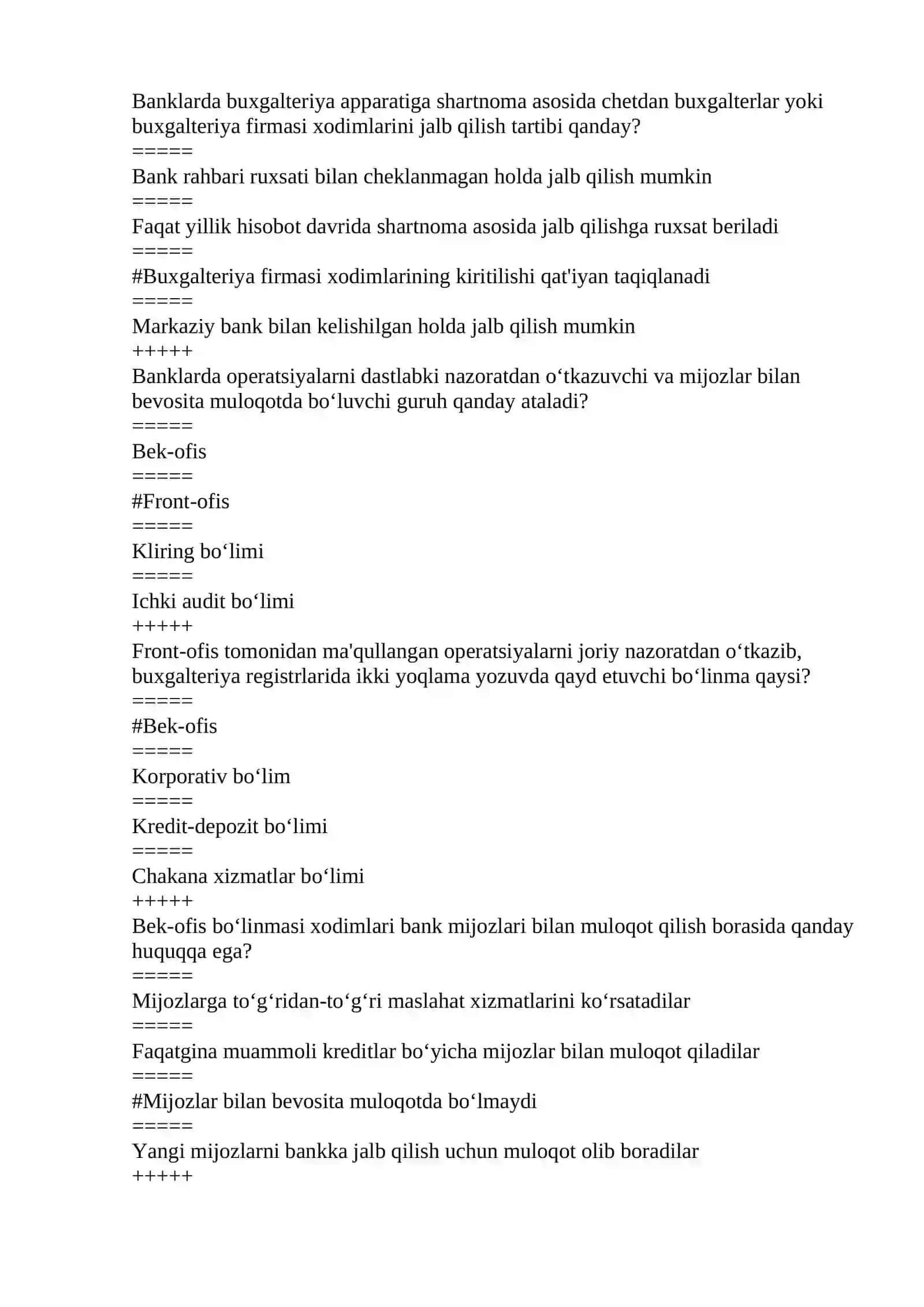 BBHA Banklarda buxgalteriya hisobi asoslari Yakuniy Nazorat TDIU 2026 3