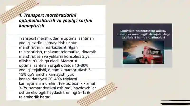Logistik tizimlarda energiya tejamkorligi va uglevod izini kamaytirish 3