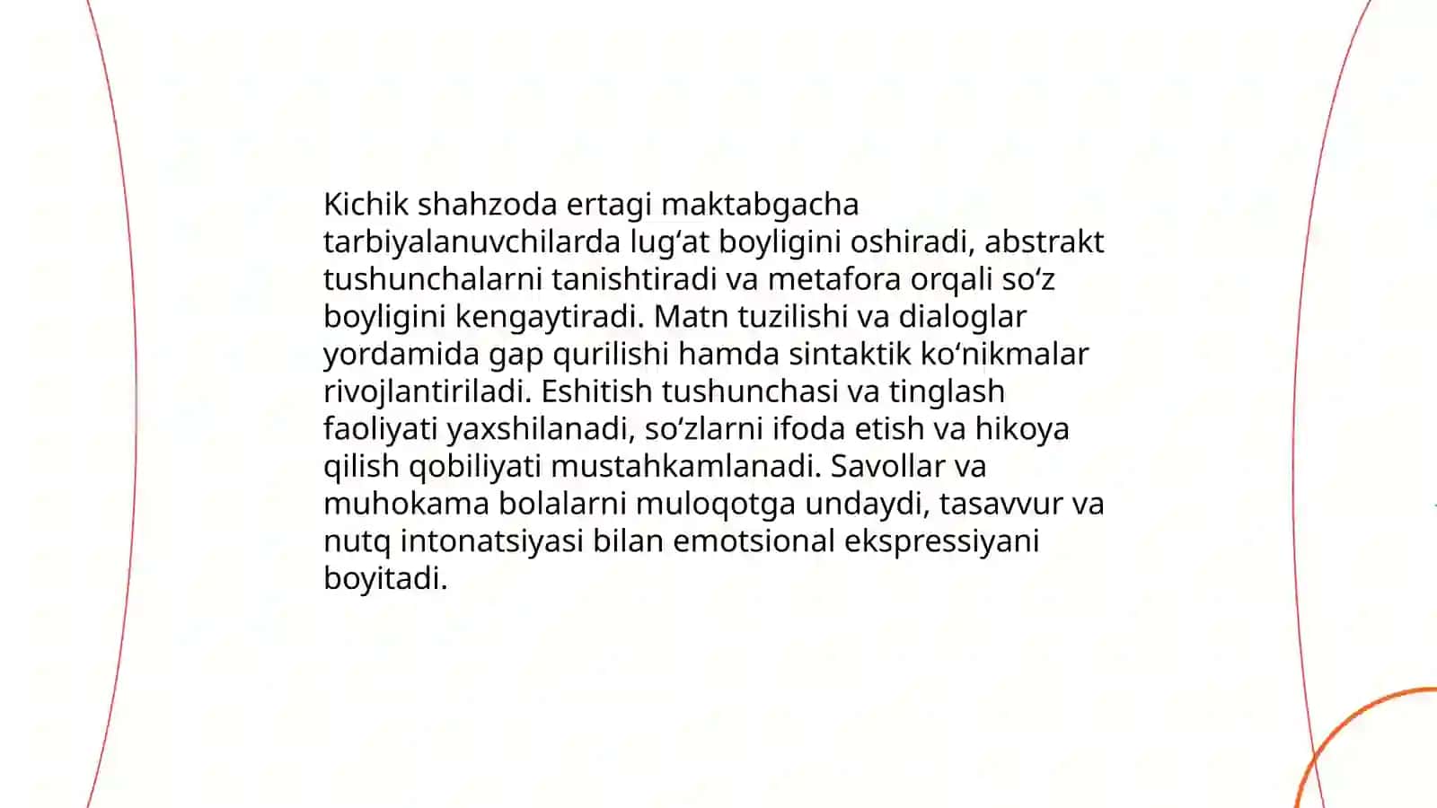 Hans Kristian Andersen Kichik shahzoda ertagi maktabgacha ta'lim tarbiyalanuvchilari uchun ta'limiy hamda axloqiy axamiyati haqida 3