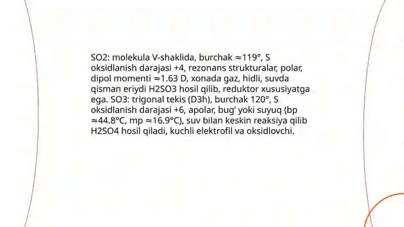 Oltingugurtning kislorodli birikmalari va selen. Ularning xossalarini o'rganish 3