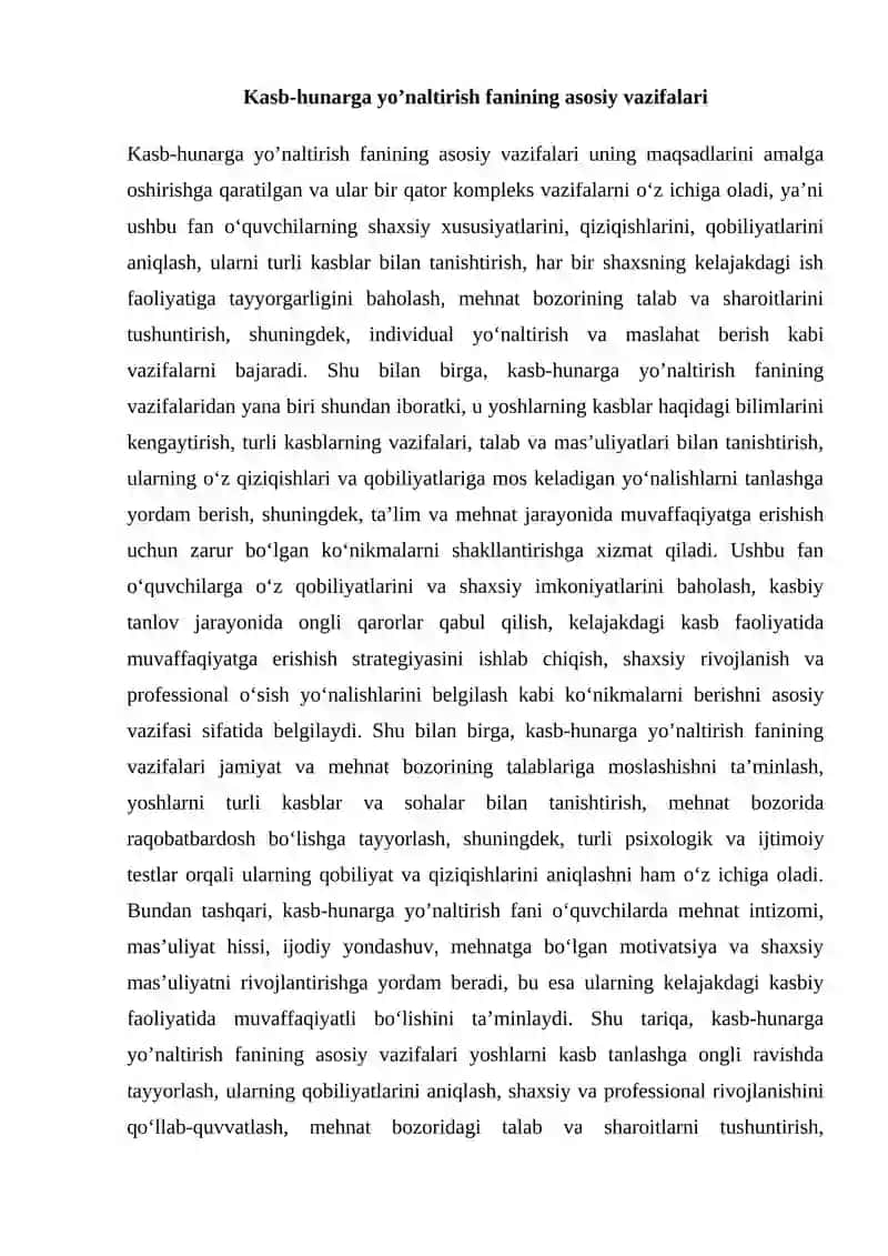 Kasb-hunarga yo’naltirish fanining maqsad va vazifalari, uning tarixiy taraqqiyoti 3