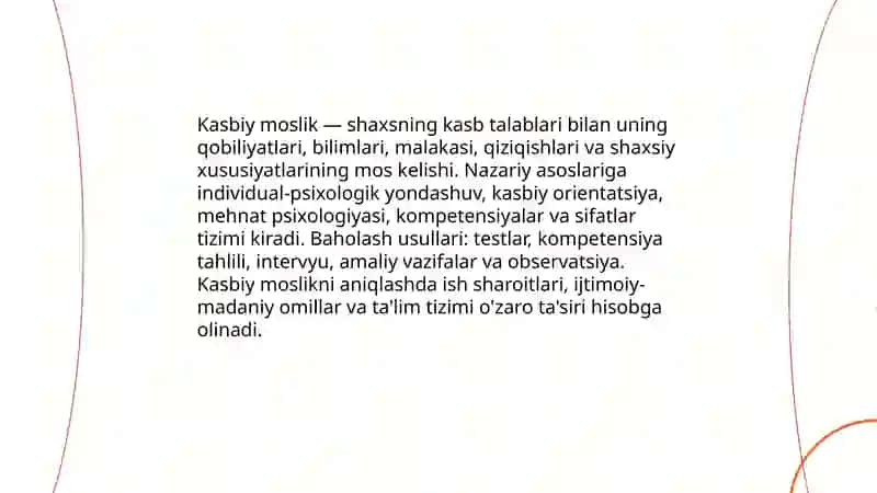 Kasbiy moslik va shaxsning individiula pisixalagik xususiyatlari Turdimamatova farog'at 3