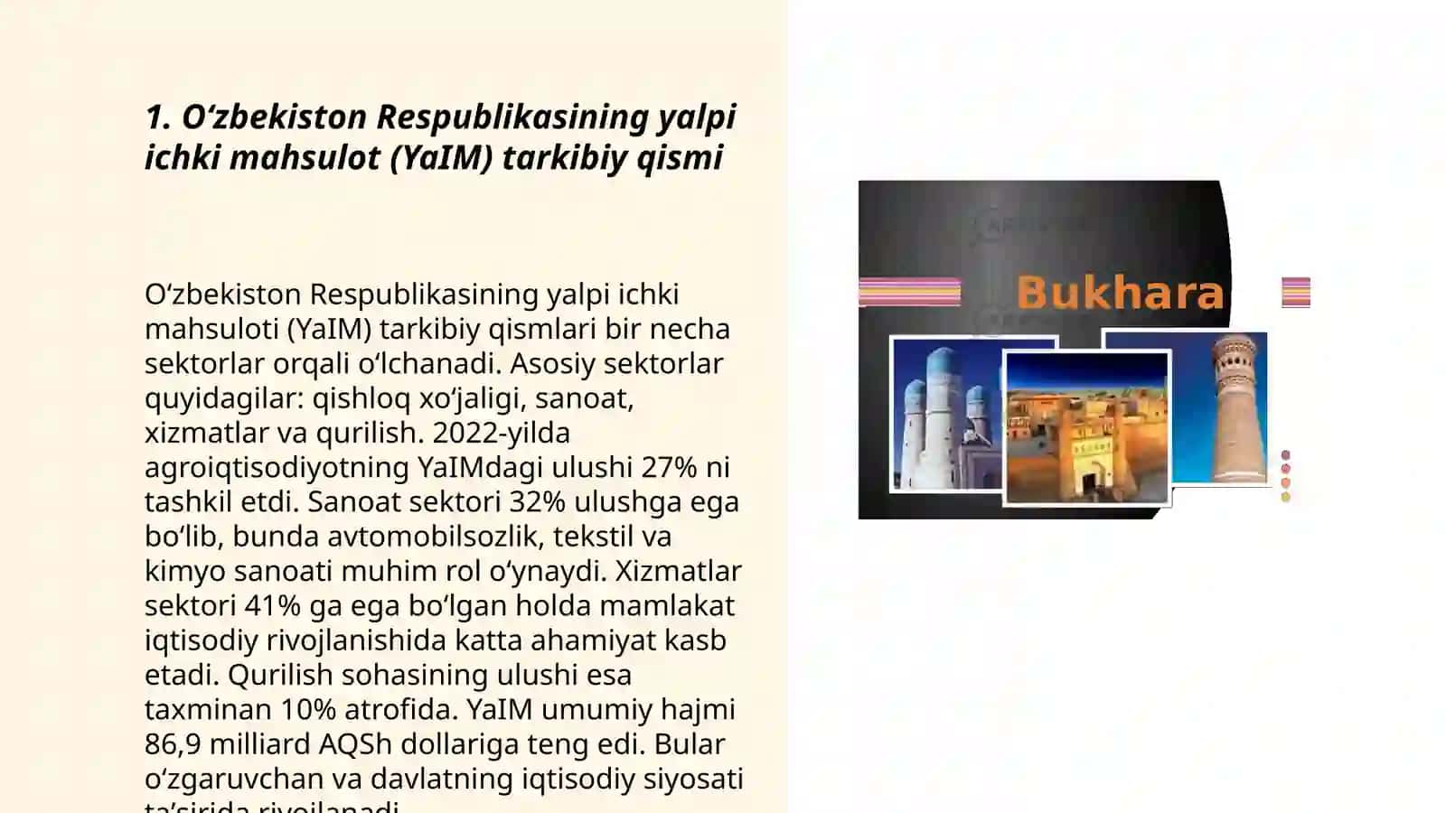 Oʻzbekiston Respublikasining YaIM tarkibidagi oʻzgarishlar tahlili 3
