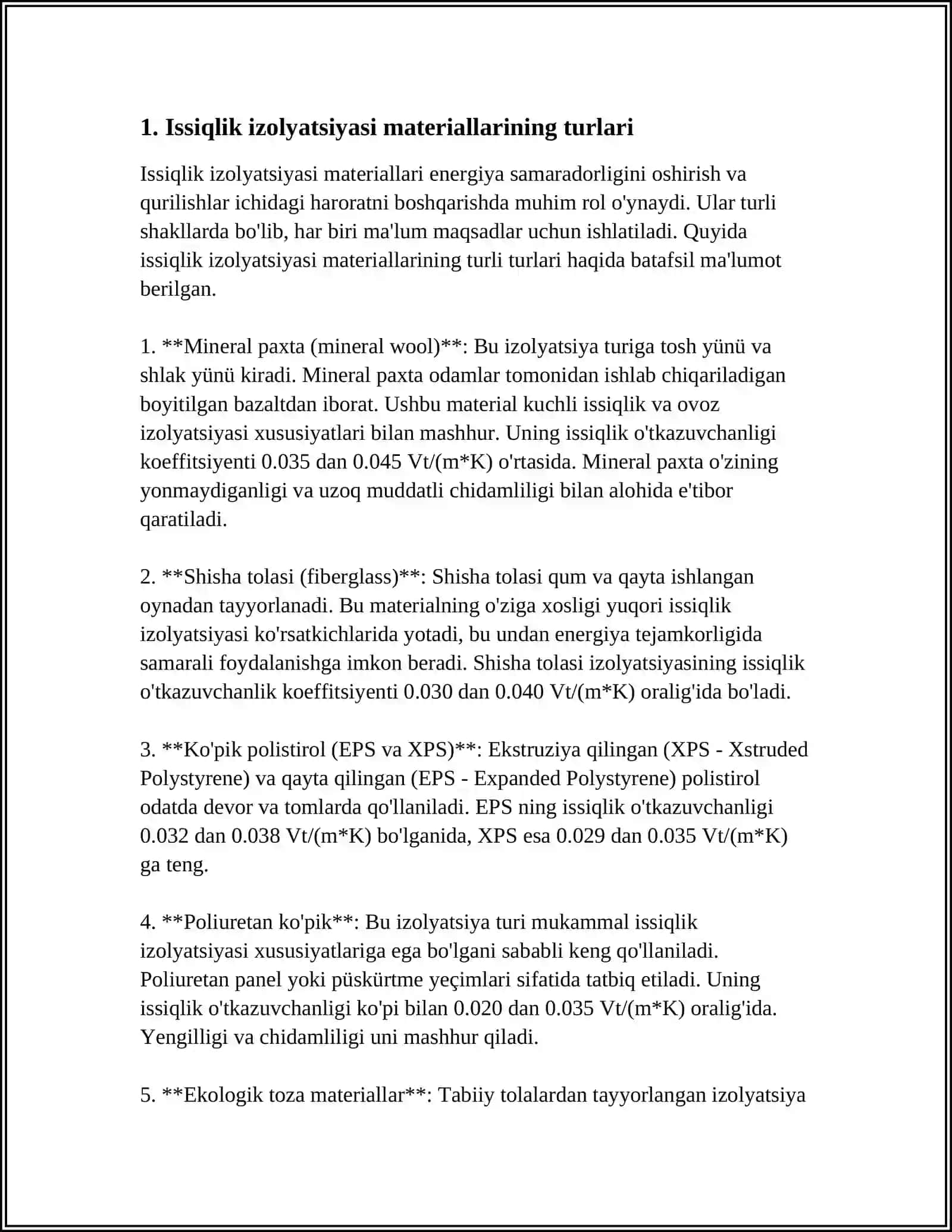Issiqlik izolyatsiyasi materiallarining klassifikatsiyasi 3