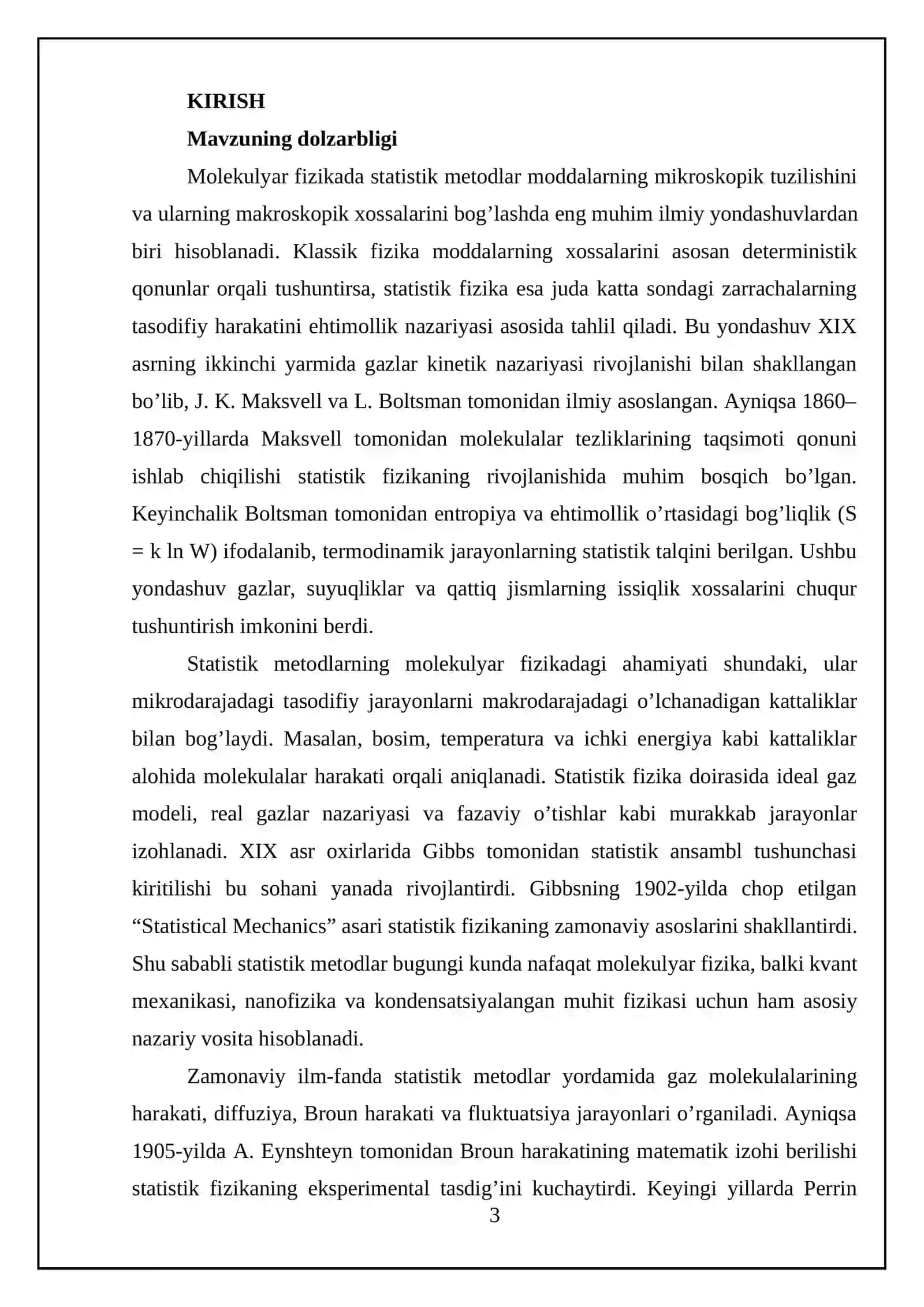 Molekulyar fizikada statistik metodlarning ilmiy tadqiqotlarda qo’llanilishi 3