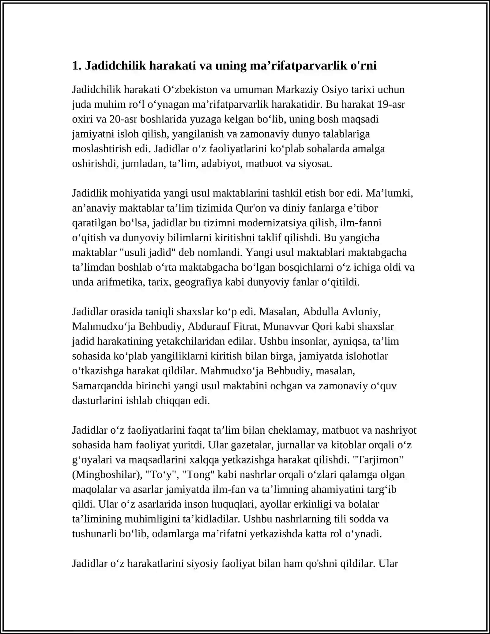 Jadid MA'RIFATPARVARLARINING O'CHIQISHI VA O'ZGARISHLARI 3