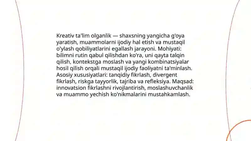 Kreativ talim olganlikni tashxis etishning mohiyati 3