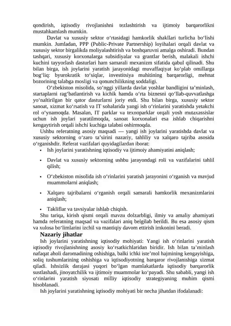YANGI ISH JOYLARINI YARATISHDA DAVLAT VA XUSUSIY SEKTORNING O‘ZARO TA’SIRI 3