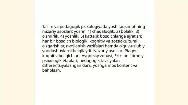 Ta'lim va pedagogik psixologiyada yosh taqsimotining nazariy asoslari 3
