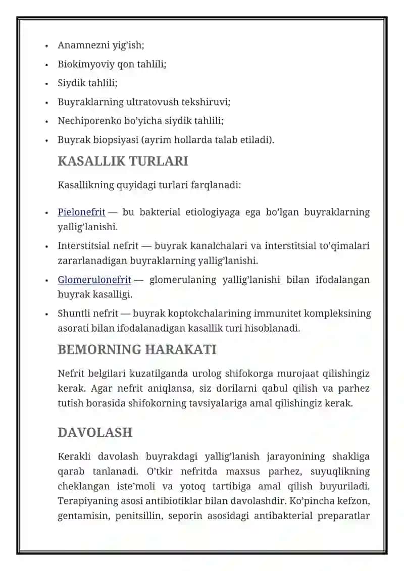 NEFRIT KASALLIGI — ALOMATLARI, SABABLARI, TASHXISLASH, DAVOLASH, OLDINI OLISH 3