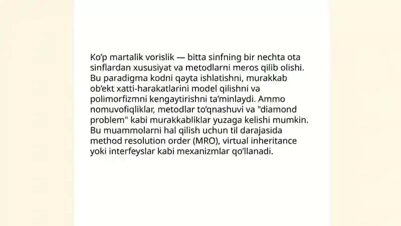 Ko’p martalik vorislik (multiple inheritance) 3
