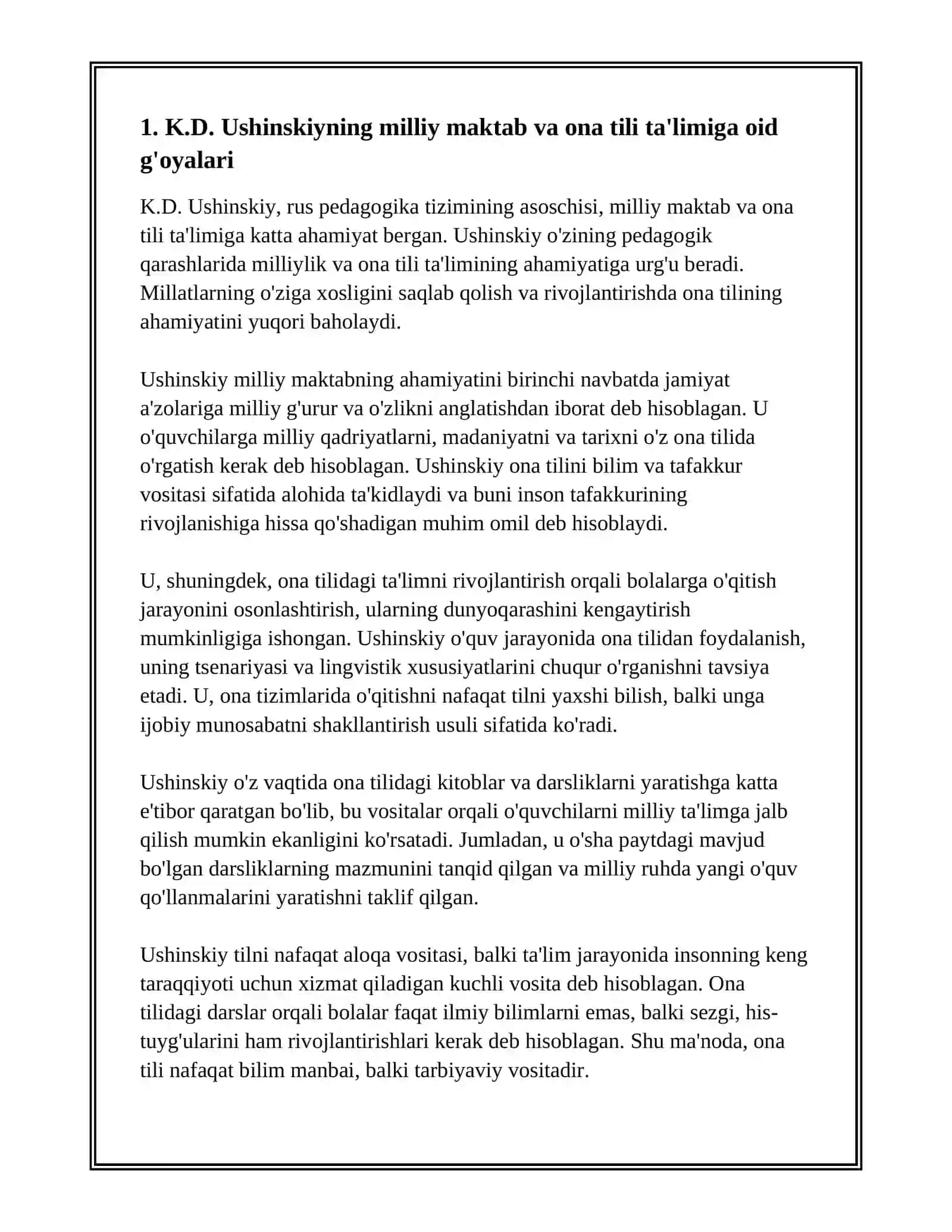 K.D.USHINSKIYNING PEDOGOGIK GʻOYALARI. L.N.TOLSTOYNING PEDOGOGIK QARASHLARI 3