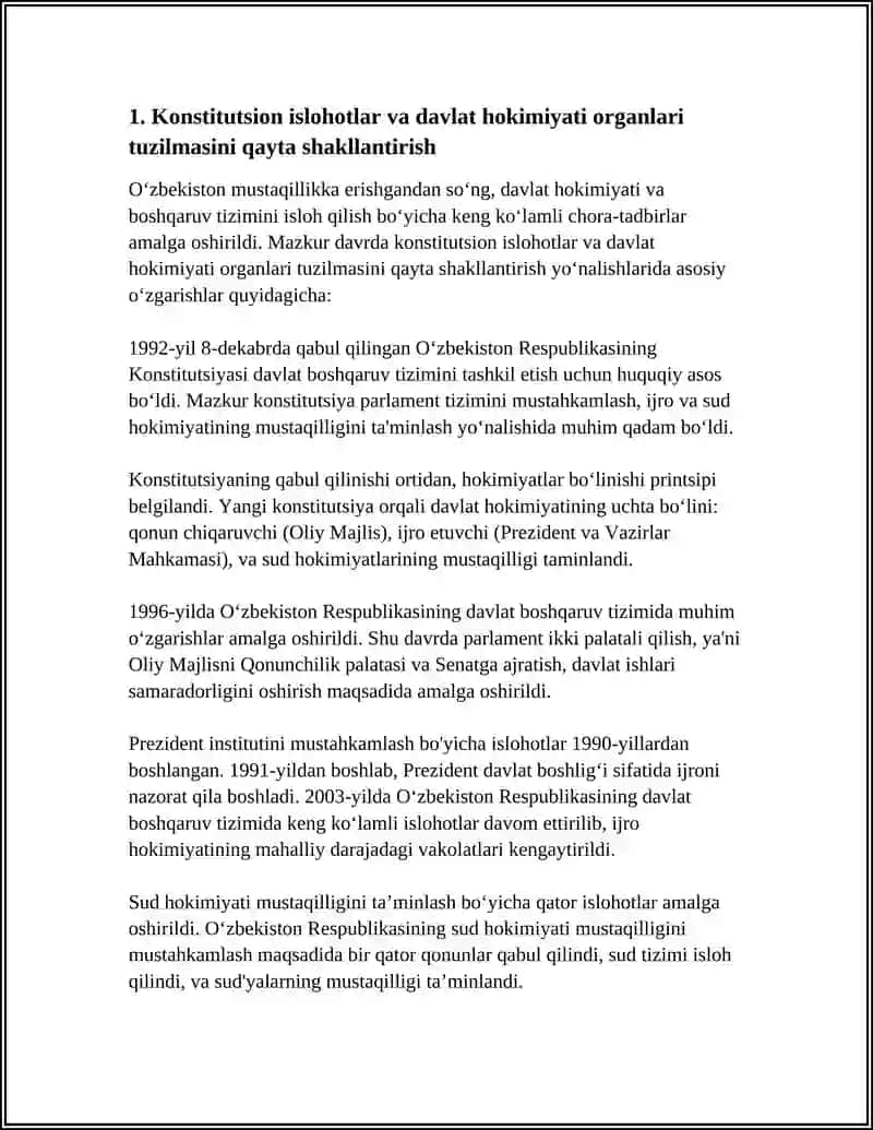 MUSTAQILLIK YILLARIDA DAVLAT BOSHQARUV TIZIMIDA AMALGA OSHIRILGAN ISLOHOTLAR 3