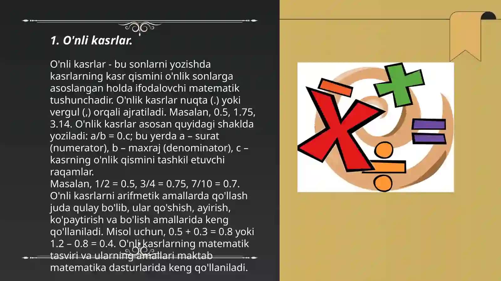 O'nli kasrlar 3