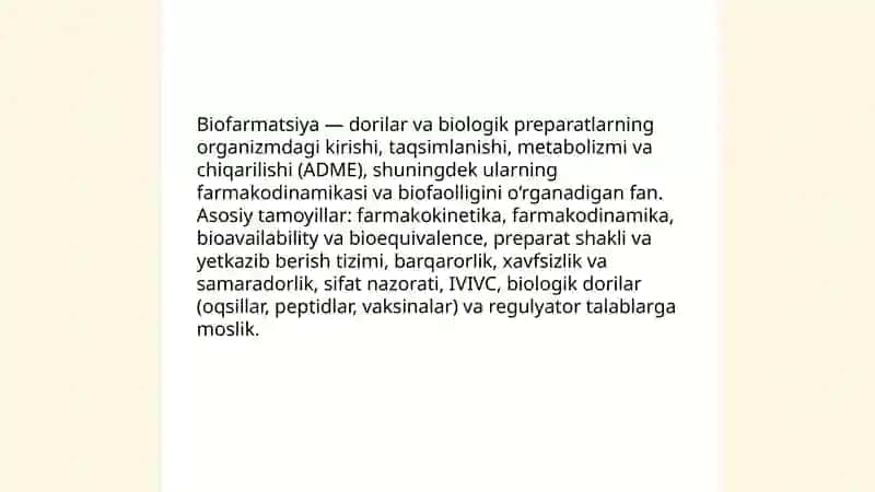 Biofarmatsiyaning asosiy yoʻnalishlari,konsepsiyasi 3