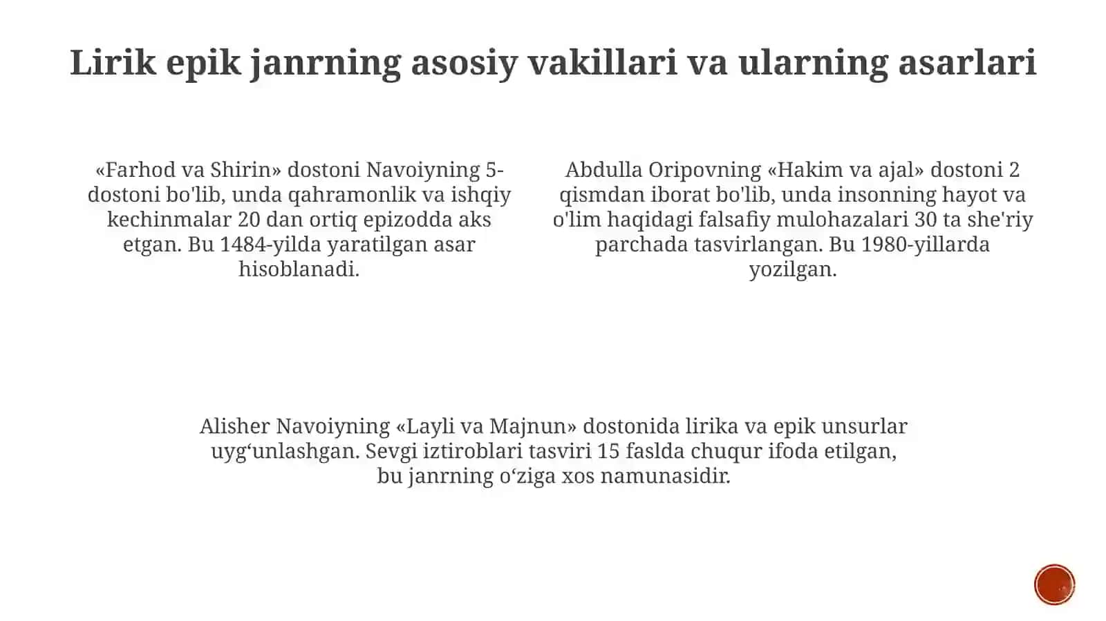 Lirik epik janr: Ta'rif va xususiyatlar 3