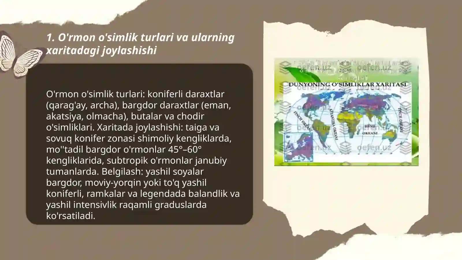 O'rmon o'simlik turlari va ularning xaritadagi joylashishi 3