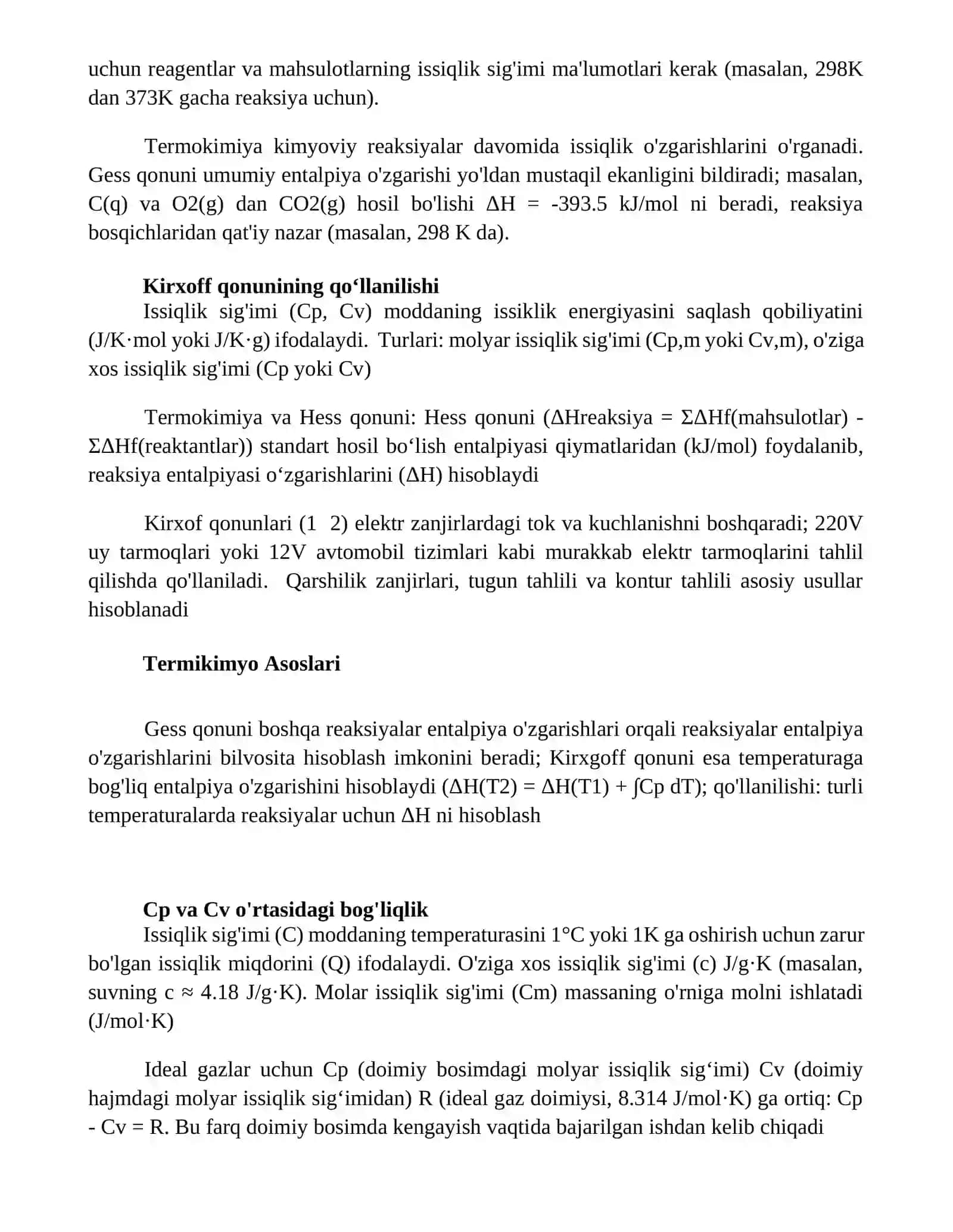 Termokimyo.Gess qonuni.Kirxgoff qonuni.Issiqlik sig‘imi va uning xillari 3