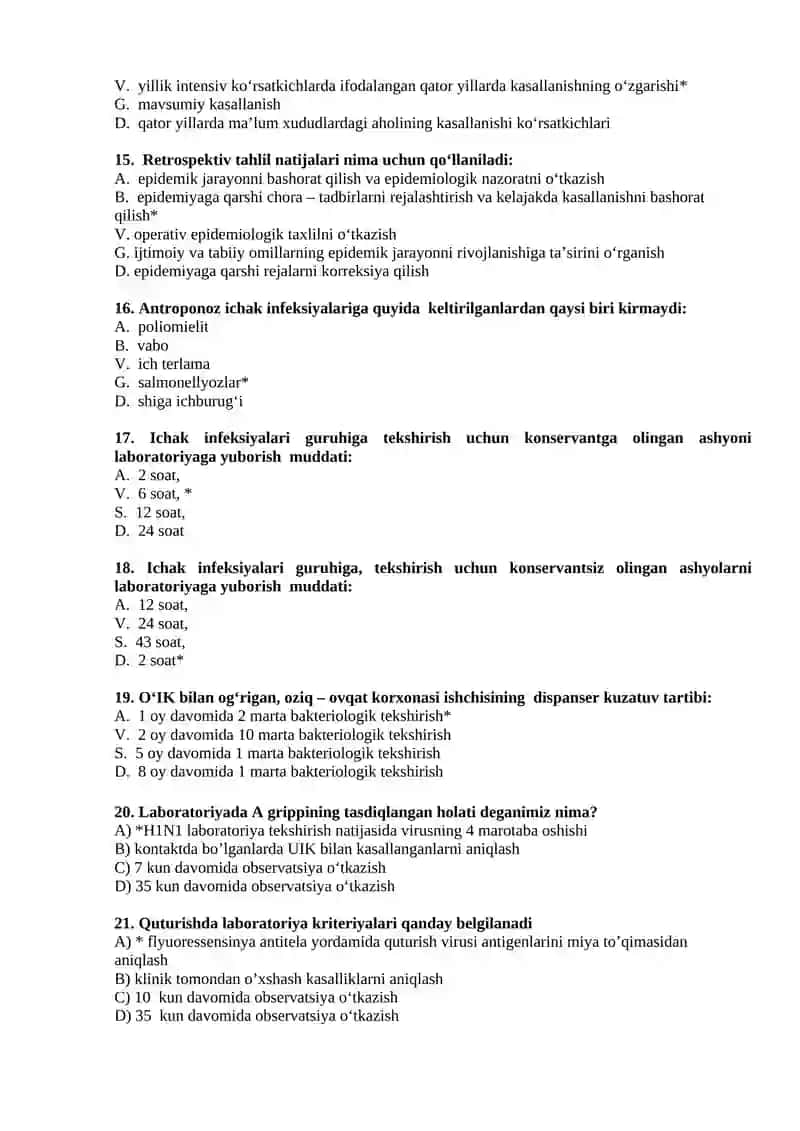 Epidemiologik nazorat tizimida yuqumli kasalliklarning epidemiologik xususiyatlarini e’tiborga olgan holda, epidemiyaga qarshi alohida chora-tadbirlarning potensial samaradorligini baholash yo‘nalishida laboratoriya xizmatini tashkil etish 3