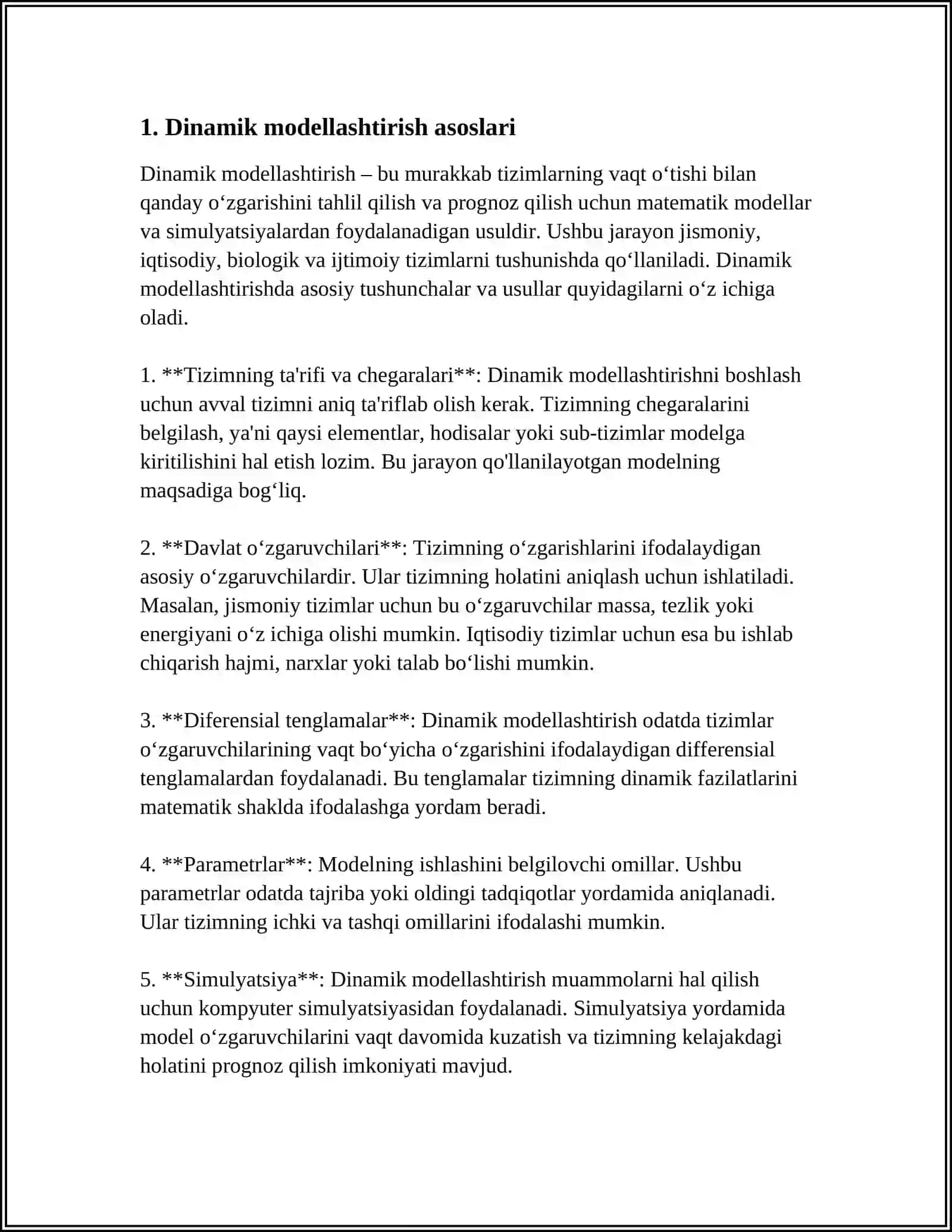 DINAMIK MODELLARDAN FOYDALANISH TEXNOLOGIYASI 3