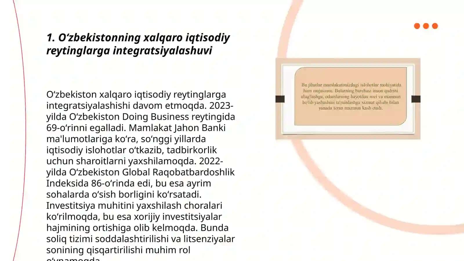 Iqtisodiy va ijtimoiy sohadagi ustuvor xalqaro reytinglar va ularga Oʻzbekistonning integratsiyalashuvi 3