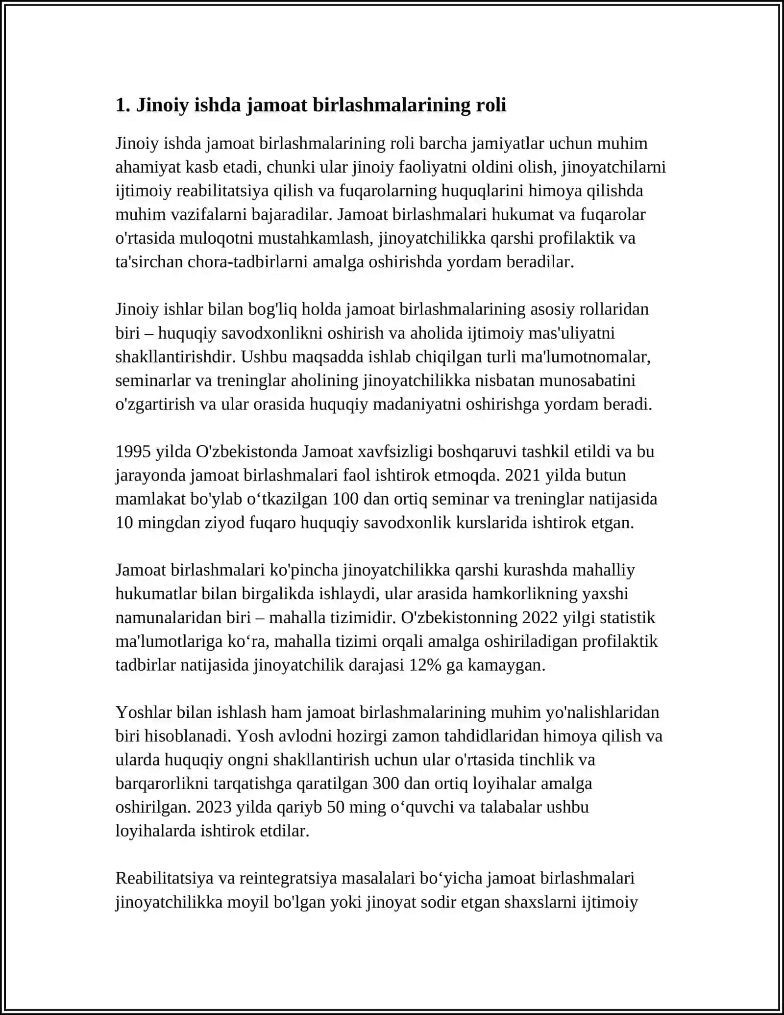 JINOYAT ISHINI YURITISHDA ISHTIROK ETUVCHI JAMOAT BIRLASHMALARI, JAMOALAR VA ULARNING VAKILLARI 3