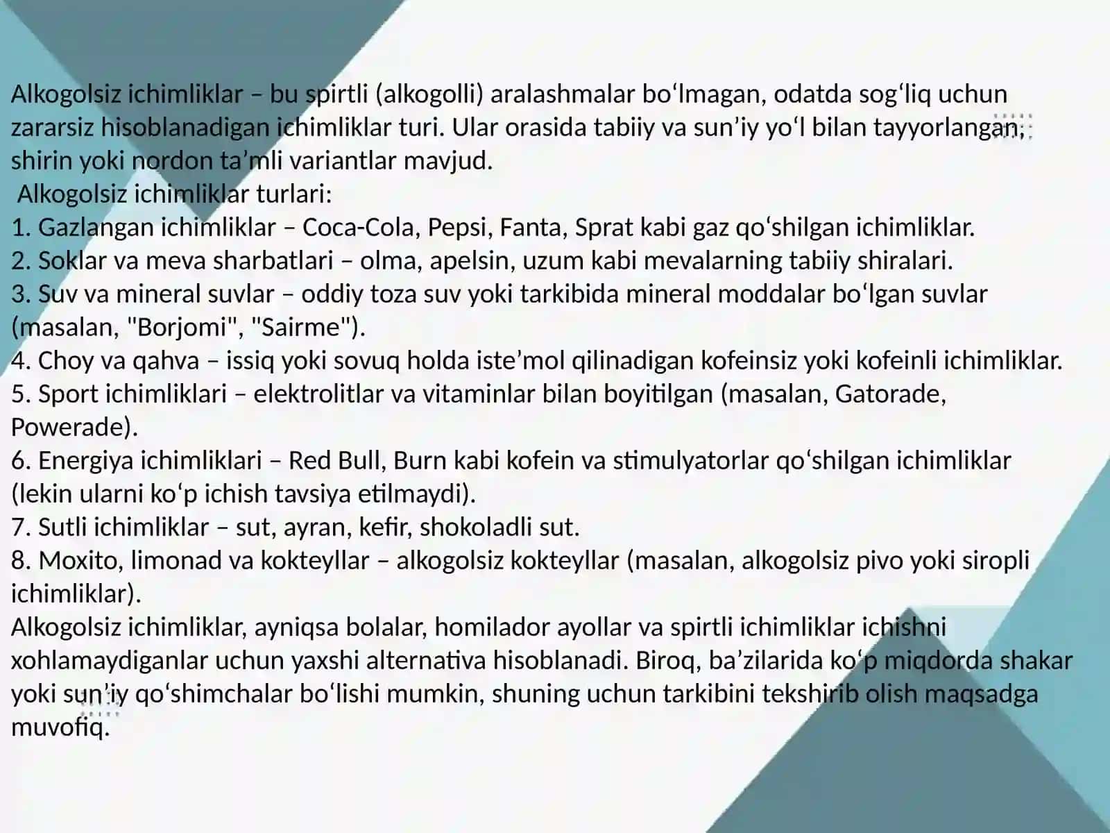 Alkogolsiz ichimliklar ishlab chiqarish asoslari 3