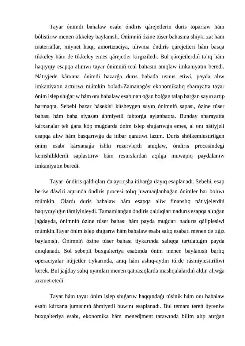 Tayar hám tayar ónim islep shıǵarıw haqqńnda túsinik hám onı bahalawdıń esabı 3