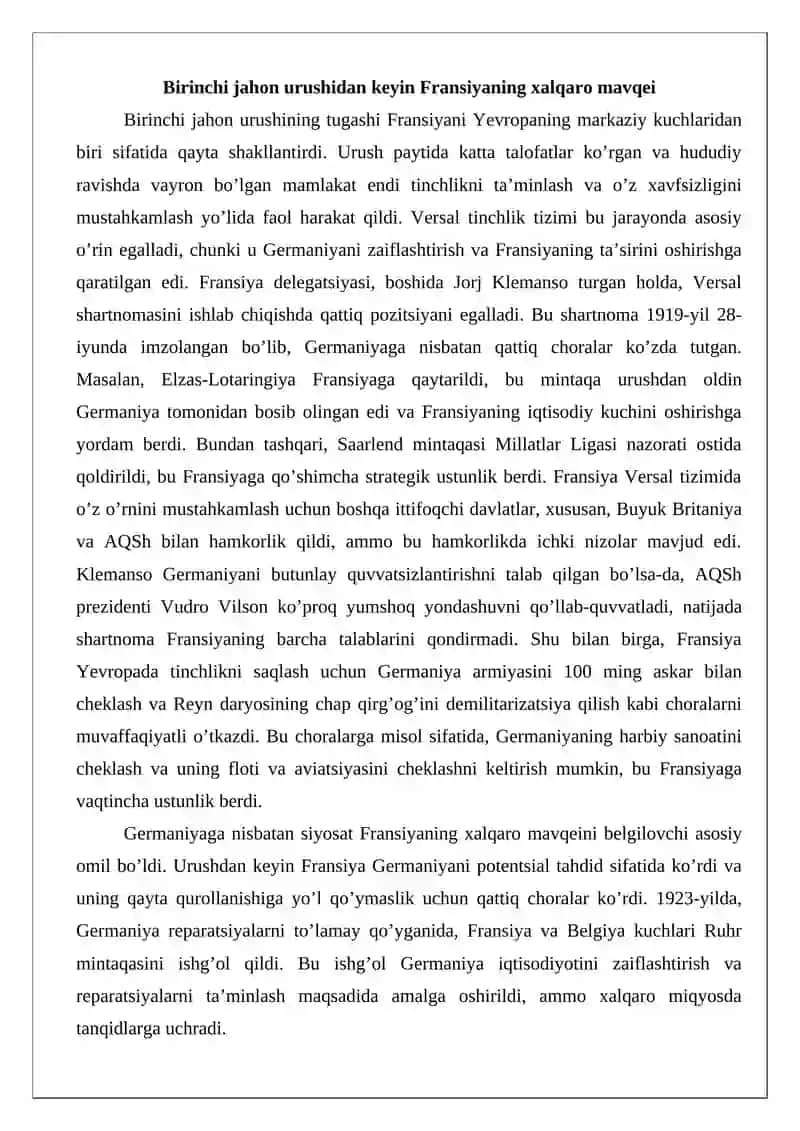 Ikkinchi jahon urushi orasida Fransiyaning tashqi siyosati va Yevropadagi ro’li 3