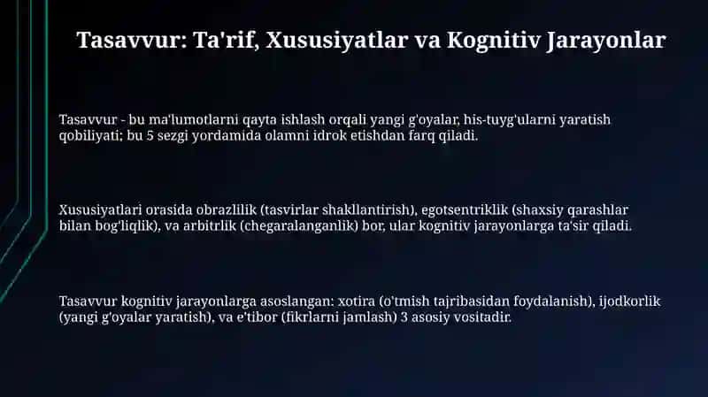Tasavvur: Ta'rif, Xususiyatlar va Turlari 3