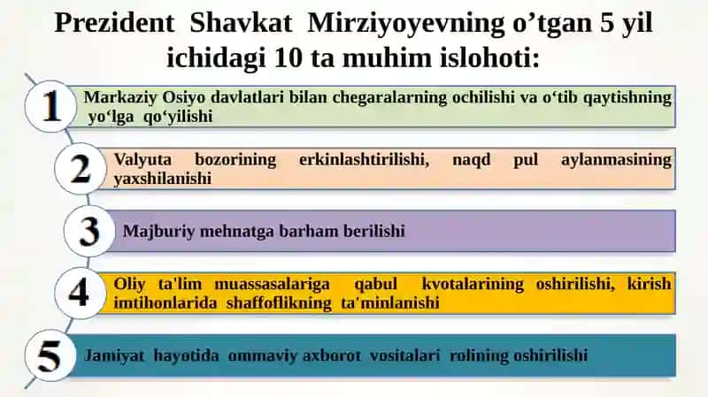 YANGI O‘ZBEKISTONDA AMALGA OSHIRILAYOTGAN ISLOHOTLAR. 3