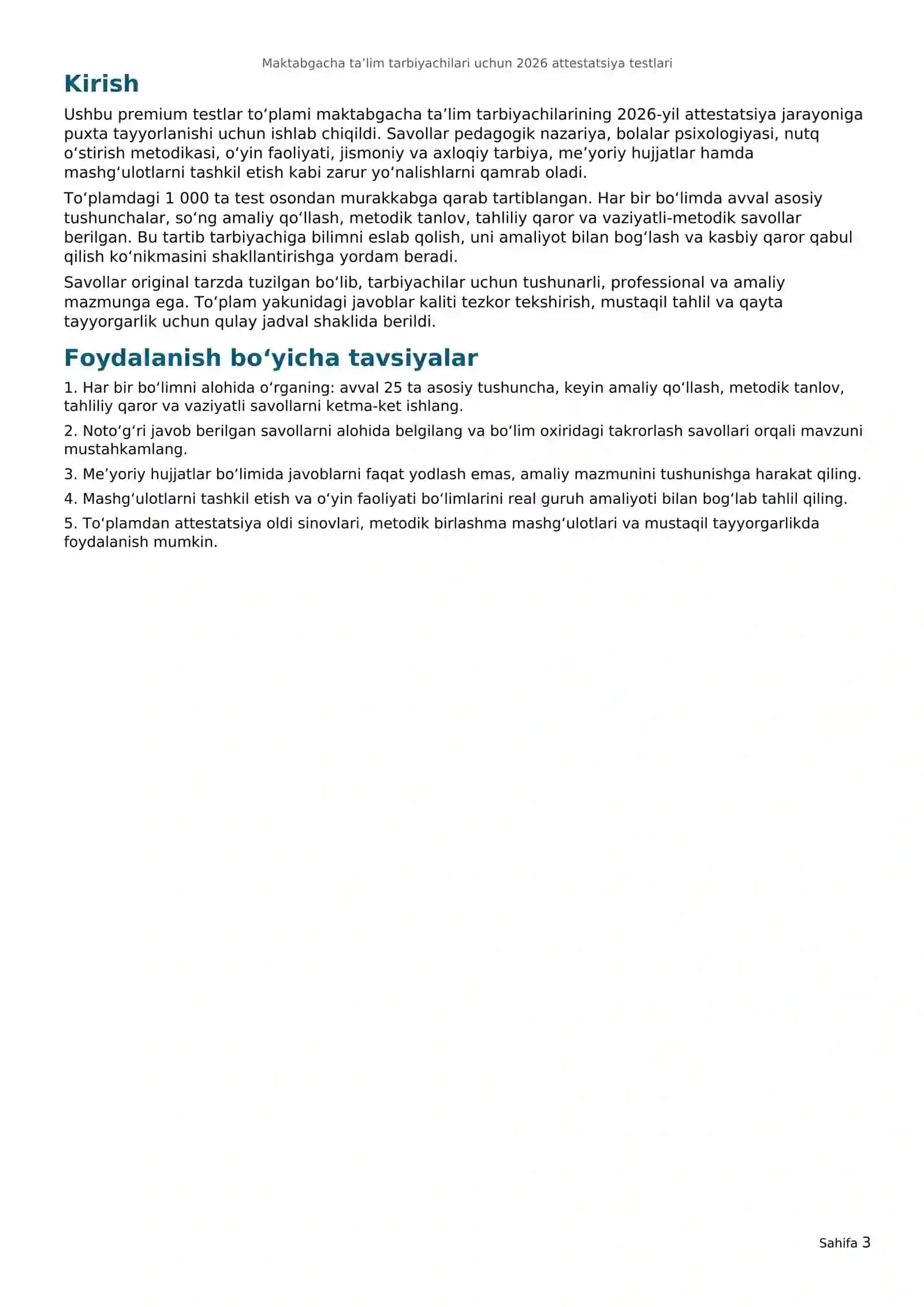 Maktabgacha ta’lim tarbiyachilari uchun 2026 attestatsiya testlari 3