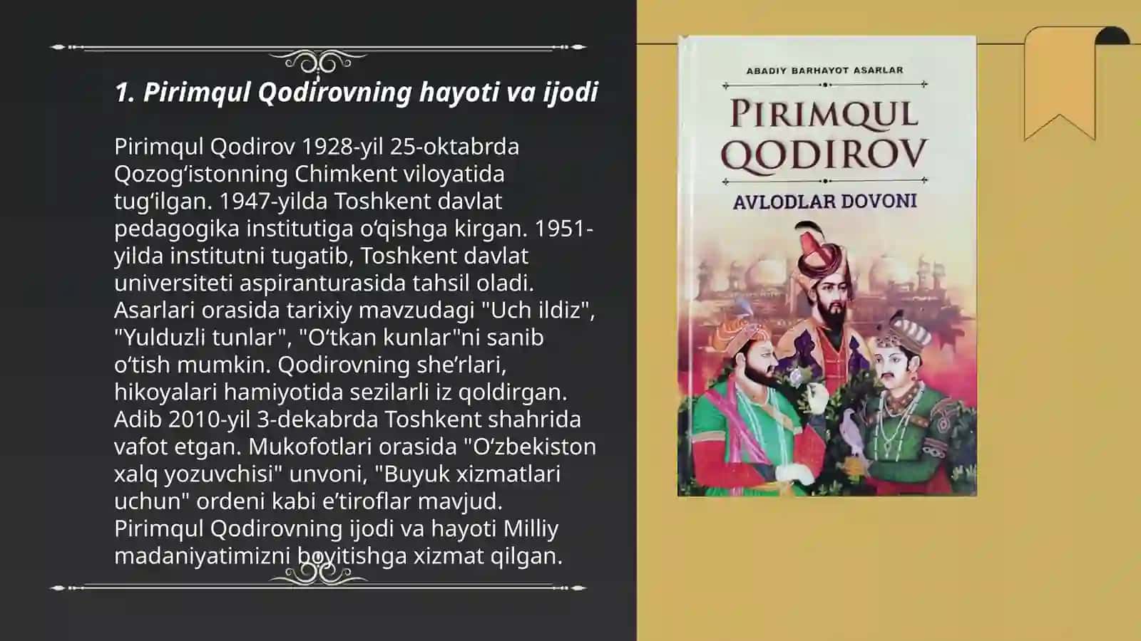 Pirimqul Qodirovning Yulduzli tunlar asari haqida 3