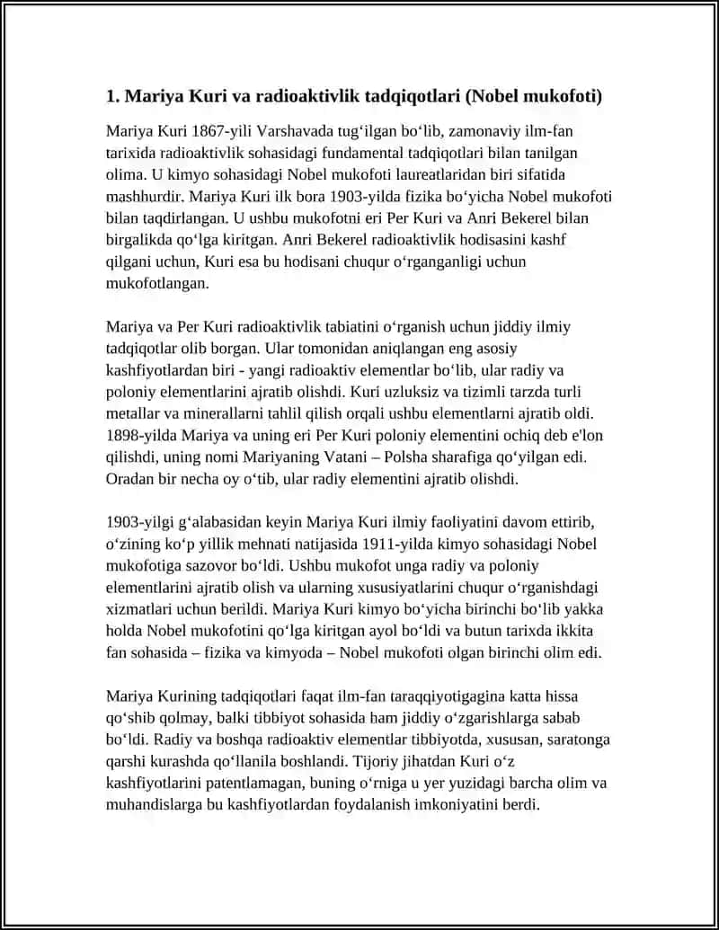 KIMYO SOHASIDAGI NOBEL MUKOFOTI SOVRINDORI VA YUTUQLARI 3