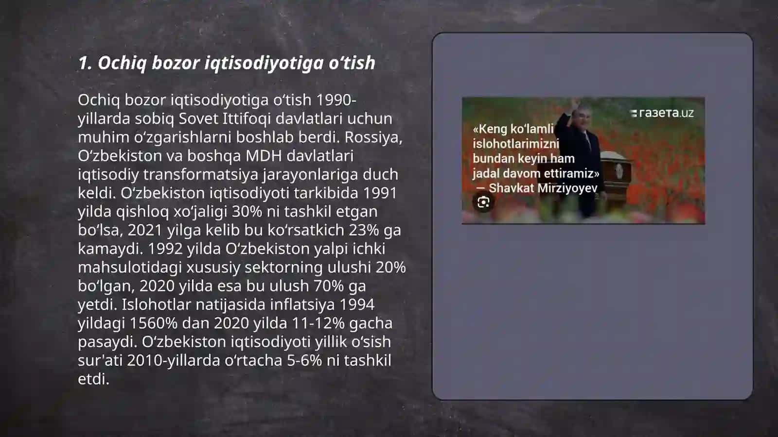 Õzbekiston Respublikasi Prezidenti Sh. M. Mirziyoyevning keng kõlamli iqtisodiy islohotlari va uning mazmuni 3
