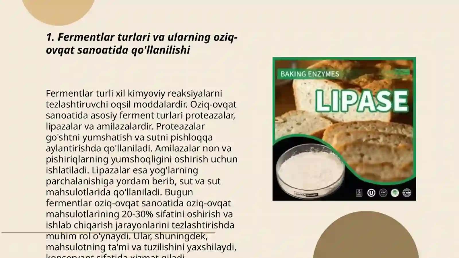 Oziq-ovqat sanoatida fermentlardan foydalanish 3