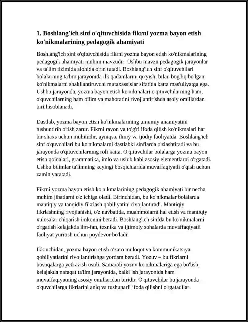 BOSHLANG'ICH SINF O'QITUVCHISIDA FIKRNI YOZMA BAYON ETISH YO'LLARINI BILISHNING AHAMIYATI 3
