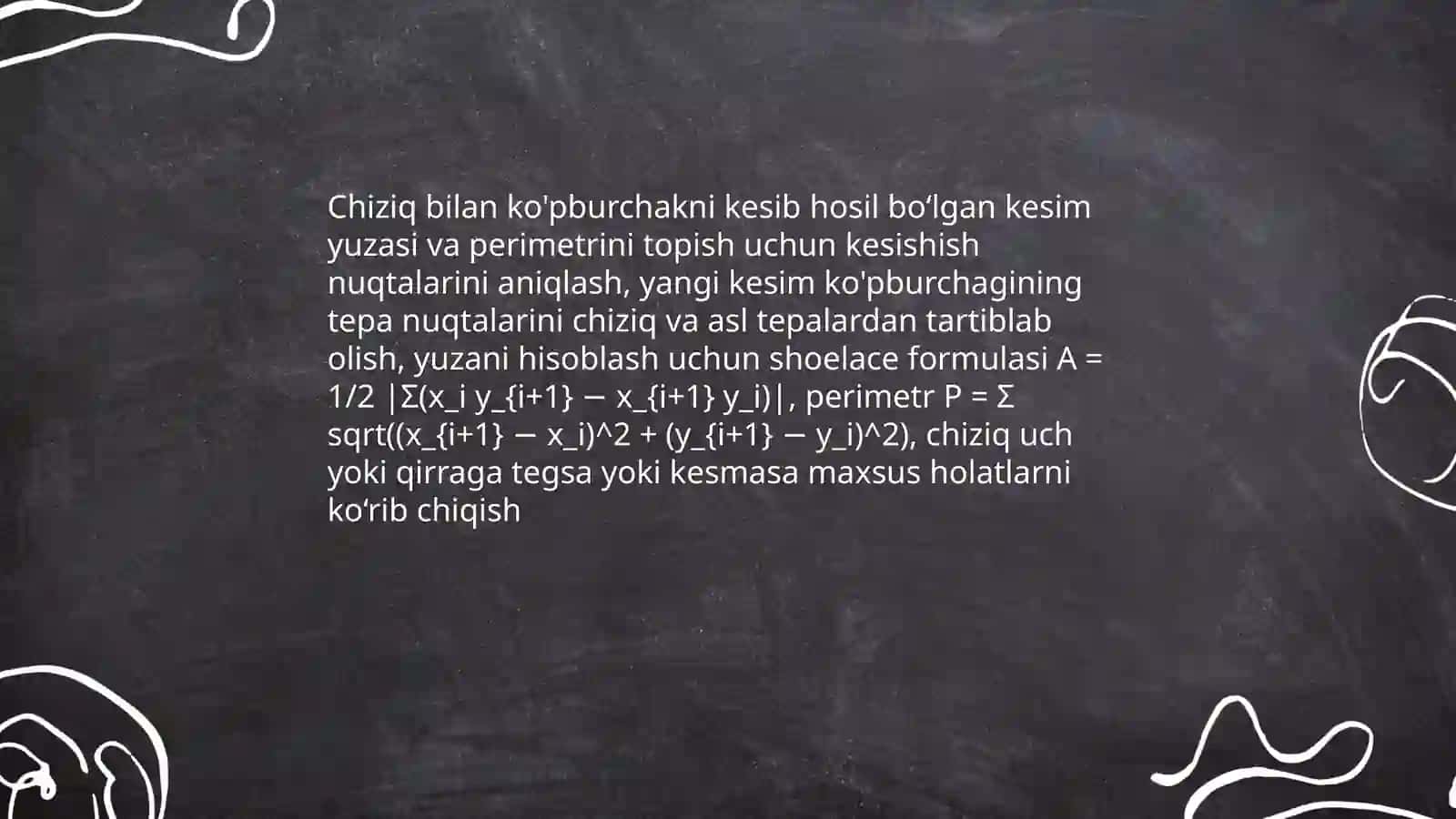 Ko'p yoqlilar,ularning turli kesimlarini tasvirlashga oid masalalar yechish 3