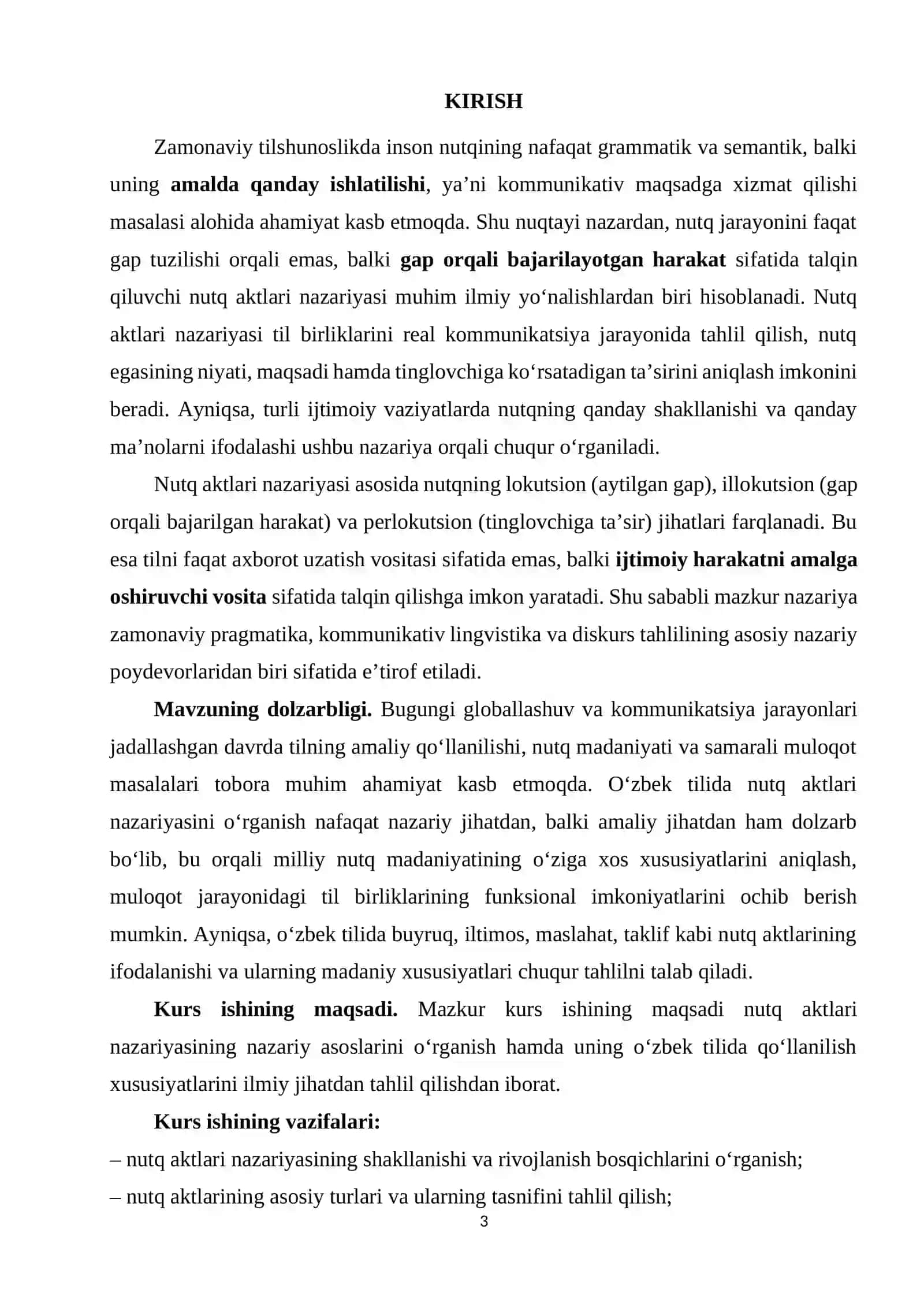 Nutq aktlari nazariyasi va uni o’zbek tilida qo’llash 3