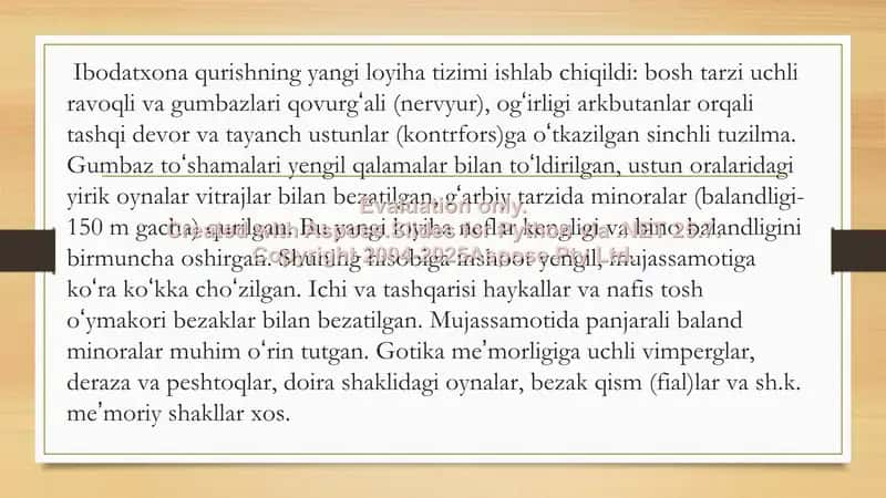 Gotika davri arxitekturasi, arxitekturaning g‘oyaviy jihatlari, tasviriy va amaliy san’atning o‘rni. 3