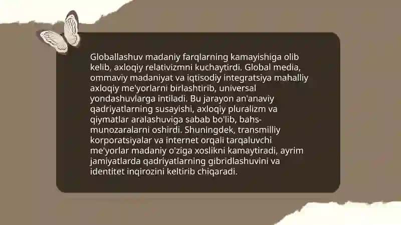 Globallashuv va axloqiy relativizm: madaniy farqlarning kamayishi 3