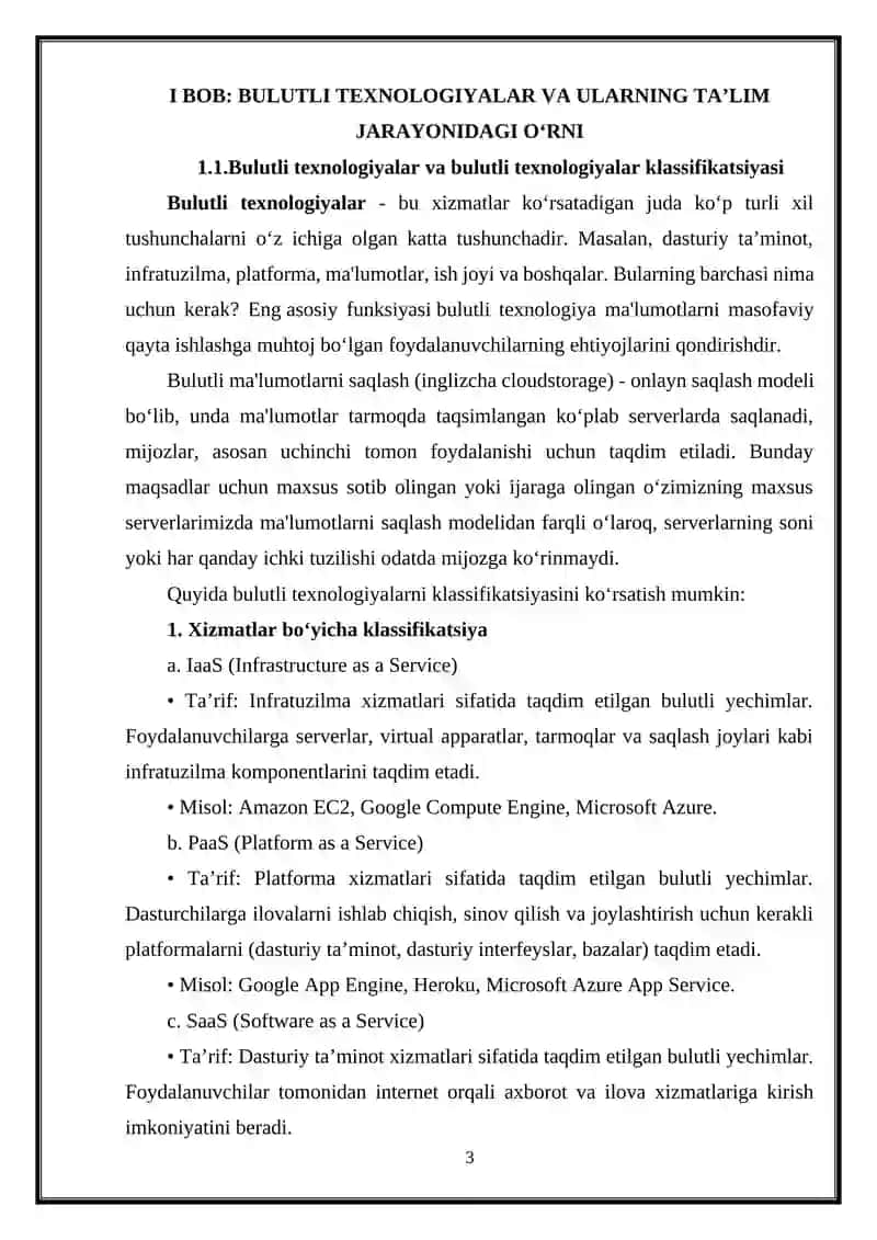BULUTLI TEXNOLOGIYALAR VA ULARNING TA’LIM JARAYONIDAGI O‘RNI 3