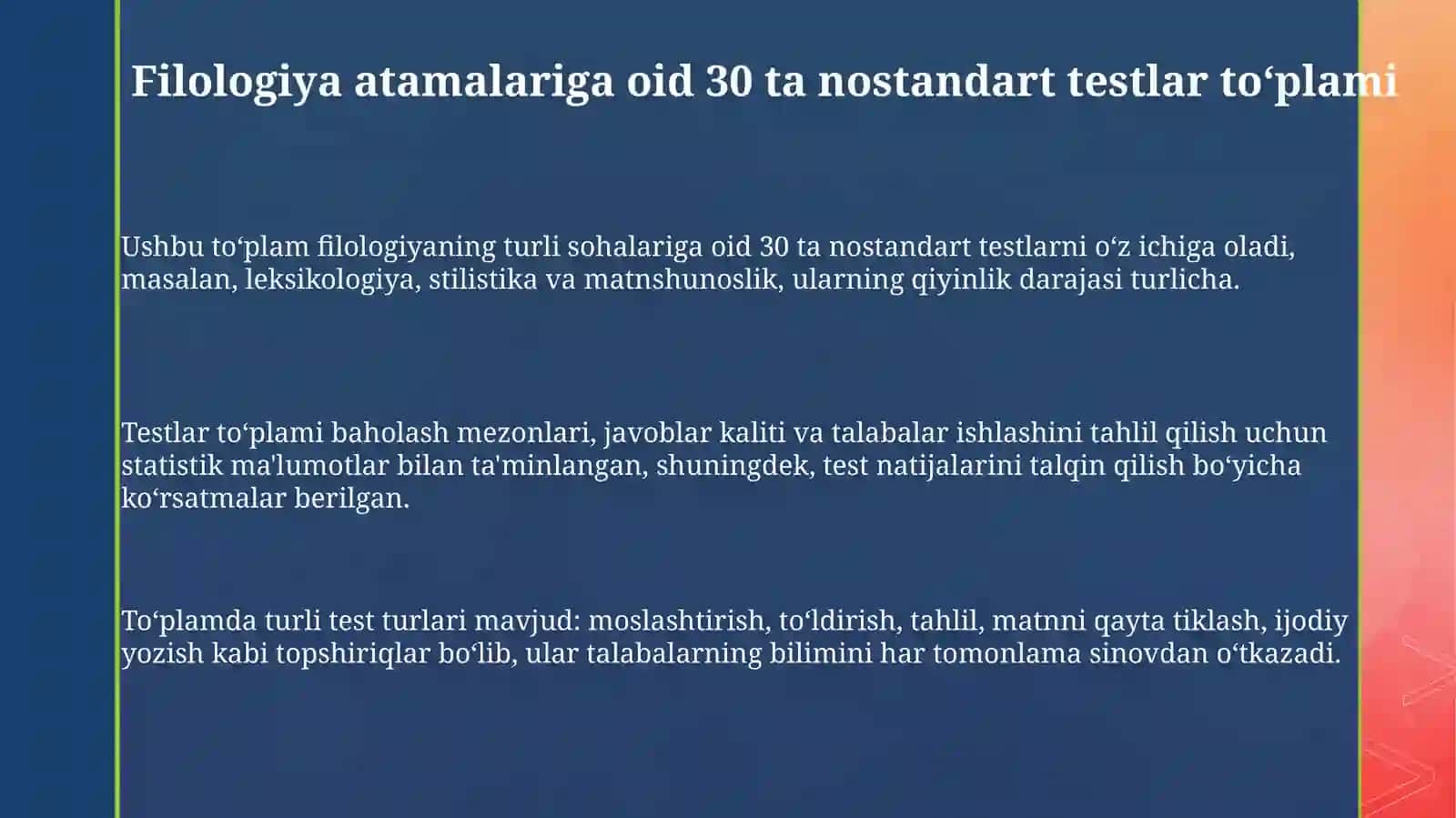 Filologiya atamalariga oid nostandart 30 ta test to‘plami 3