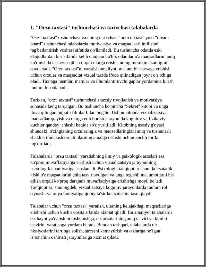 TALABALARDA "ORZU TAXTASI" (DREAM BOARD ) YARATISH VA PSIXOLOGIK ASOSLASH 3