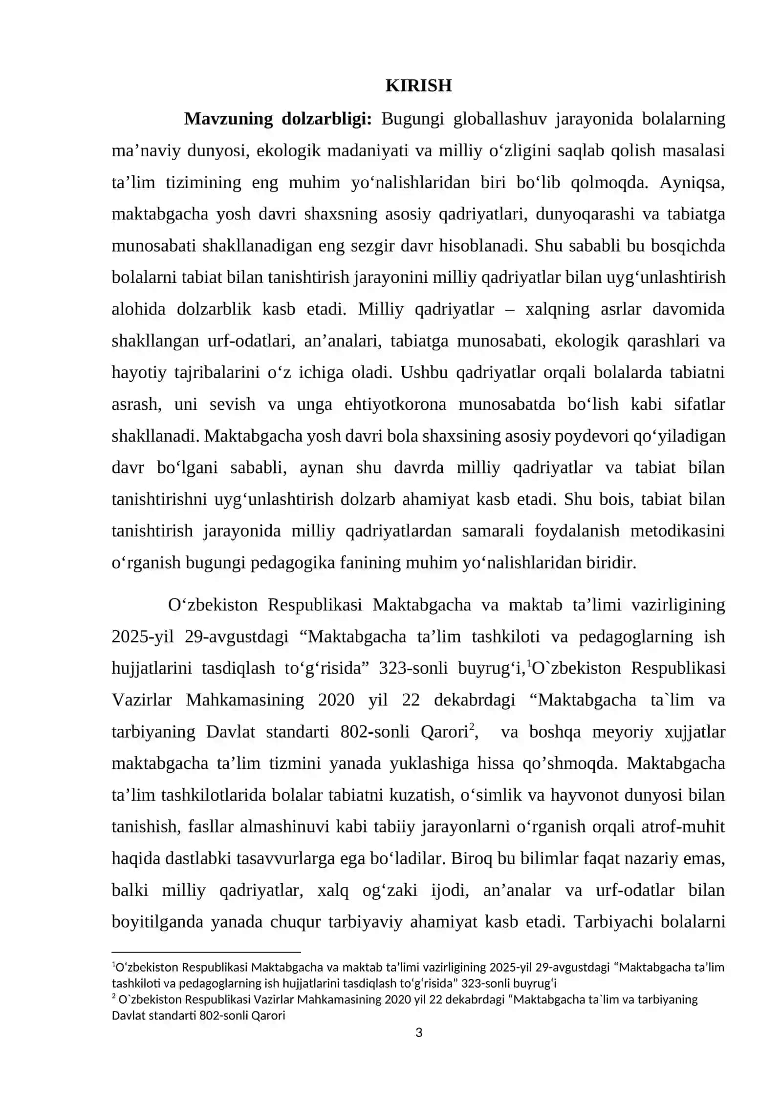 "TABIAT BILAN TANISHTIRISHDA MILLIY QADRIYATLARDAN FOYDALANISH" MAVZUSIDAGI KURS ISHI 3