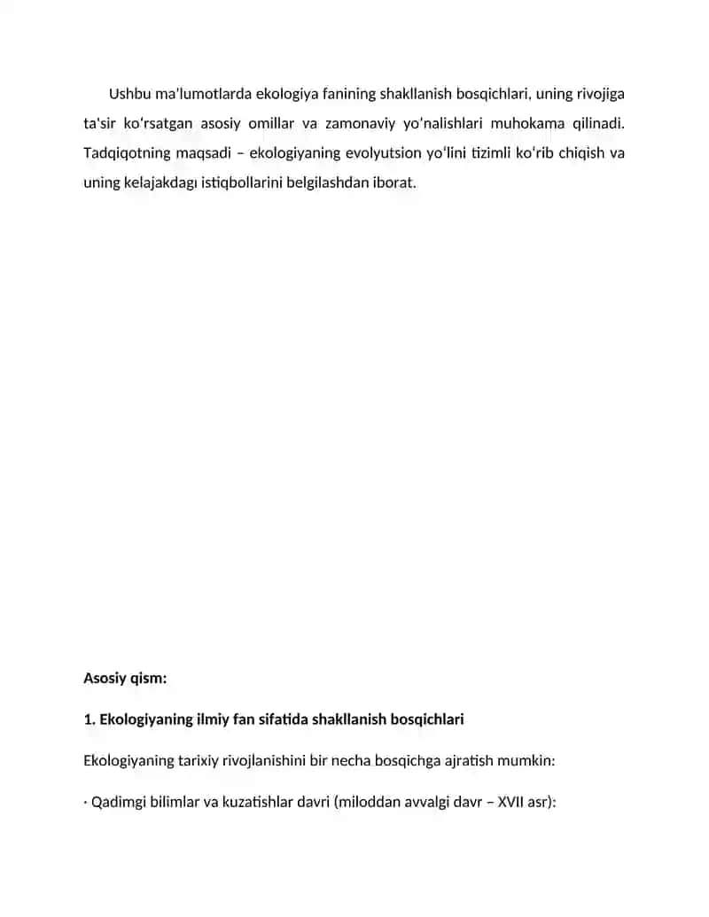Ekologiya fanining shakllanishi va rivojlanishiga hissa qo‘shgan omillar 3