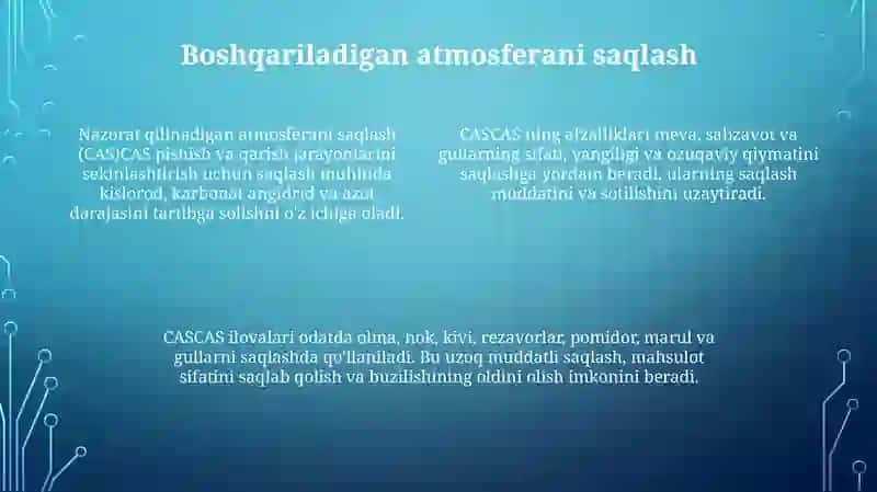 Meva Uzum Va Sabzavotlarni Boshqariladigan Gaz Muhiti Sharoitida Saqlash 3