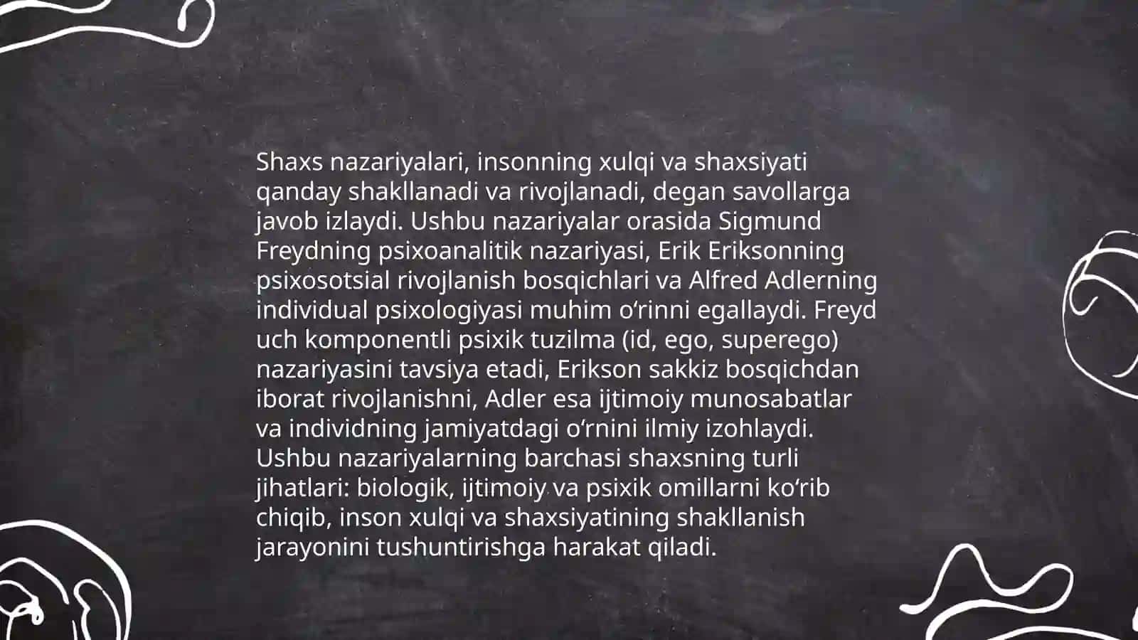 Chet el psixologiyasida shaxs nazariyalari,endopsixika va ekzopsixika, nativizm va empirizm, biogenetik va sotsiogenetik nazariyalar 3