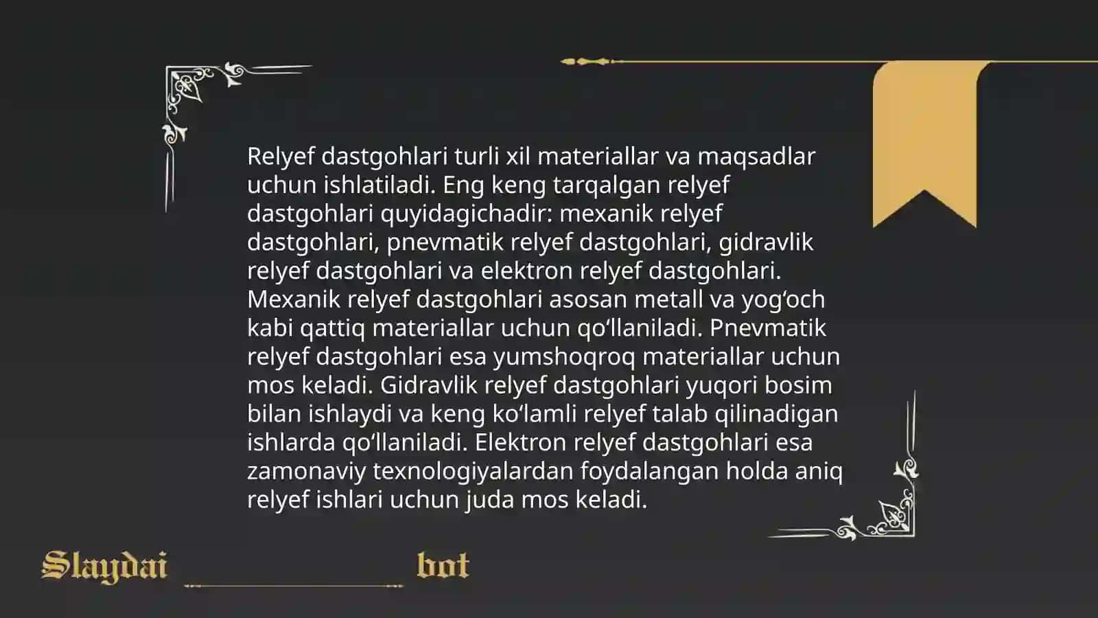 Relyef dastgohlarini turlari va faoliyati 3