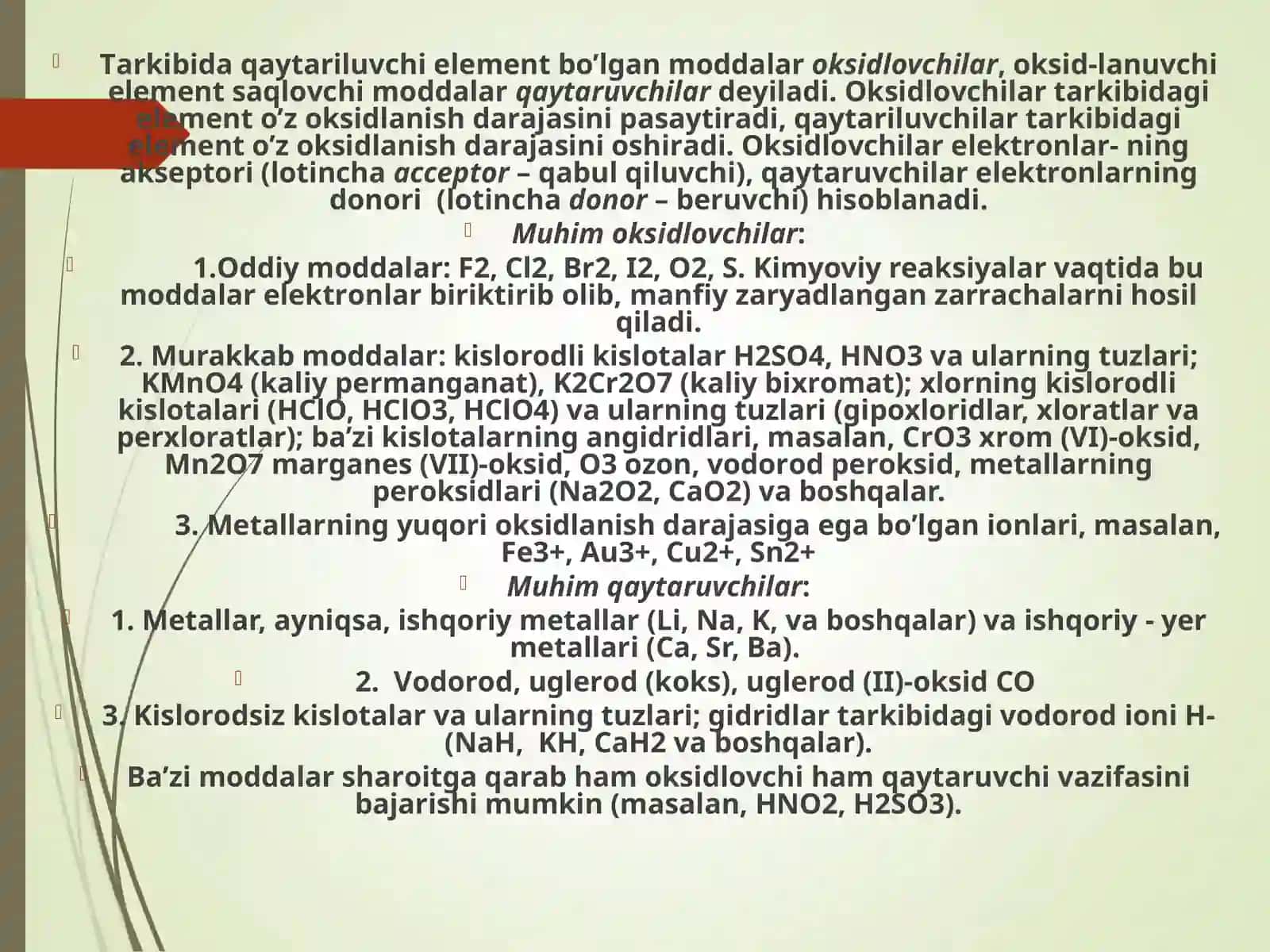 Оksidlаnish-qaytarilish reaksiyalаri. Elеktrоliz. 3